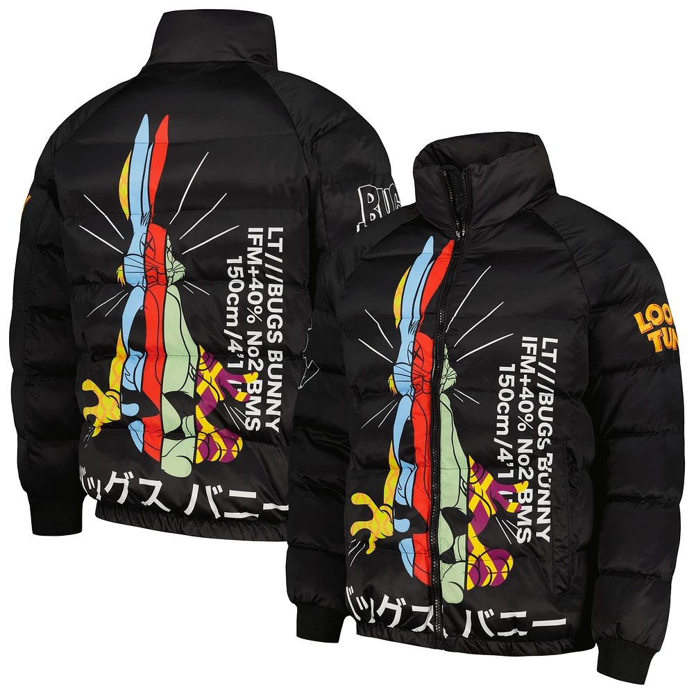 Men's Freeze Max Black Looney Tunes Bugs Bunny Raglan Full-Zip Puffer Jacket