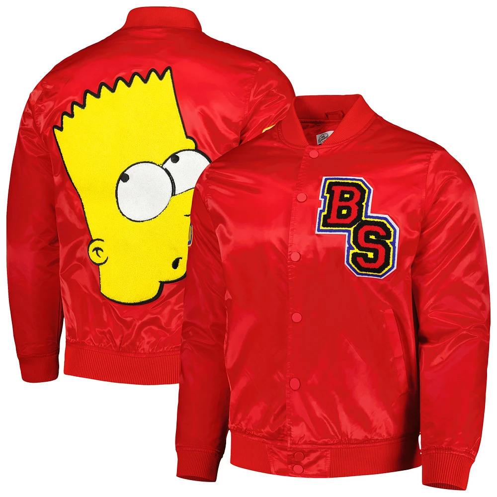 Men's Freeze Max Red The Simpsons Bart Simpson Satin Full-Snap Jacket