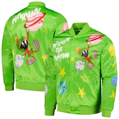 Men's Freeze Max Green Looney Tunes Marvin the Martian Graphic Satin Full-Snap Jacket