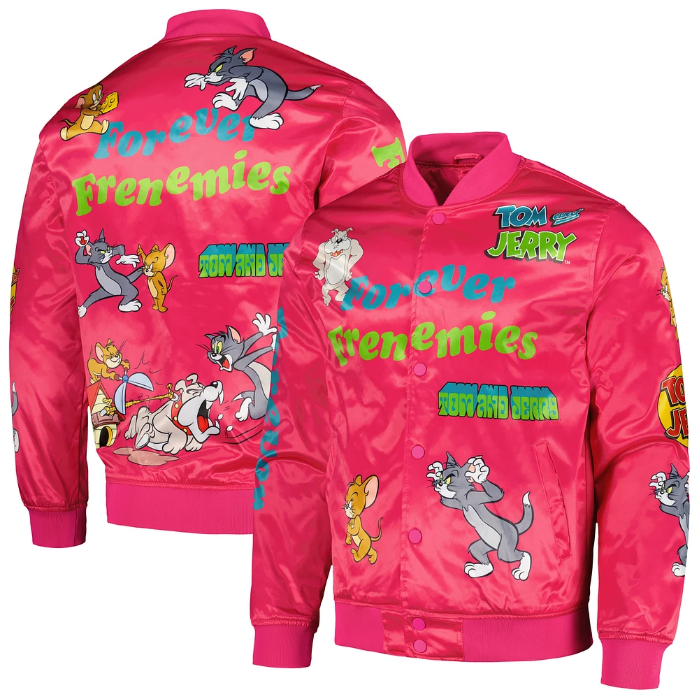 Men's Freeze Max Pink Tom and Jerry Graphic Satin Full-Snap Jacket