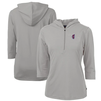 Women's Cutter & Buck Gray Florida Gators Swinging Gator DryTec Virtue Eco Pique Recycled Half-Zip Pullover Hoodie