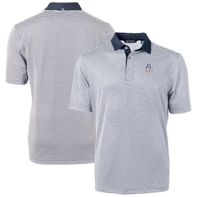 Men's Cutter & Buck Navy Baltimore Orioles Americana Logo Virtue Eco Pique Stripe Recycled Polo