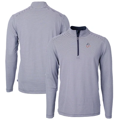Men's Cutter & Buck Navy Baltimore Orioles Americana Logo Virtue Eco Pique Stripe Recycled Quarter-Zip Pullover Top