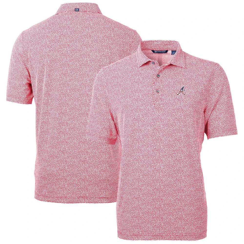 Men's Cutter & Buck Red Atlanta Braves Americana Logo Virtue Eco-Pique Botanical Recycled Polo