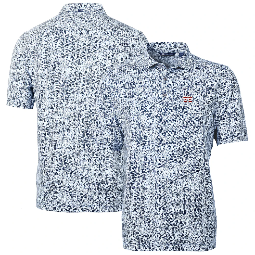 Men's Cutter & Buck Navy Los Angeles Dodgers Americana Logo Virtue Eco-Pique Botanical Recycled Polo