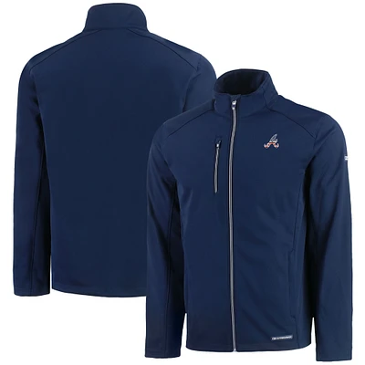 Men's Cutter & Buck Navy Atlanta Braves Americana Logo Evoke Eco Softshell Recycled Full-Zip Jacket