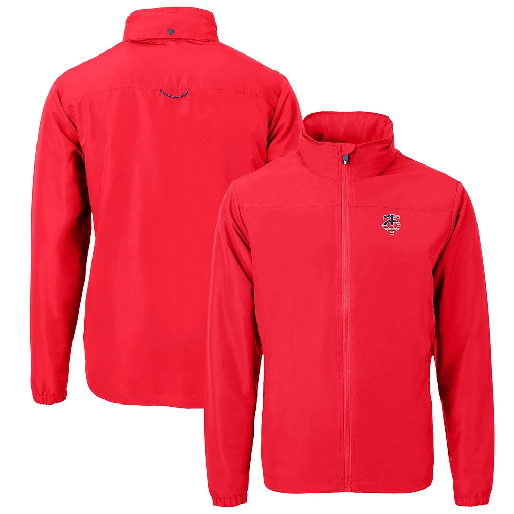 Men's Cutter & Buck Red Minnesota Twins Americana Logo Charter Eco Knit Recycled Full-Zip Jacket