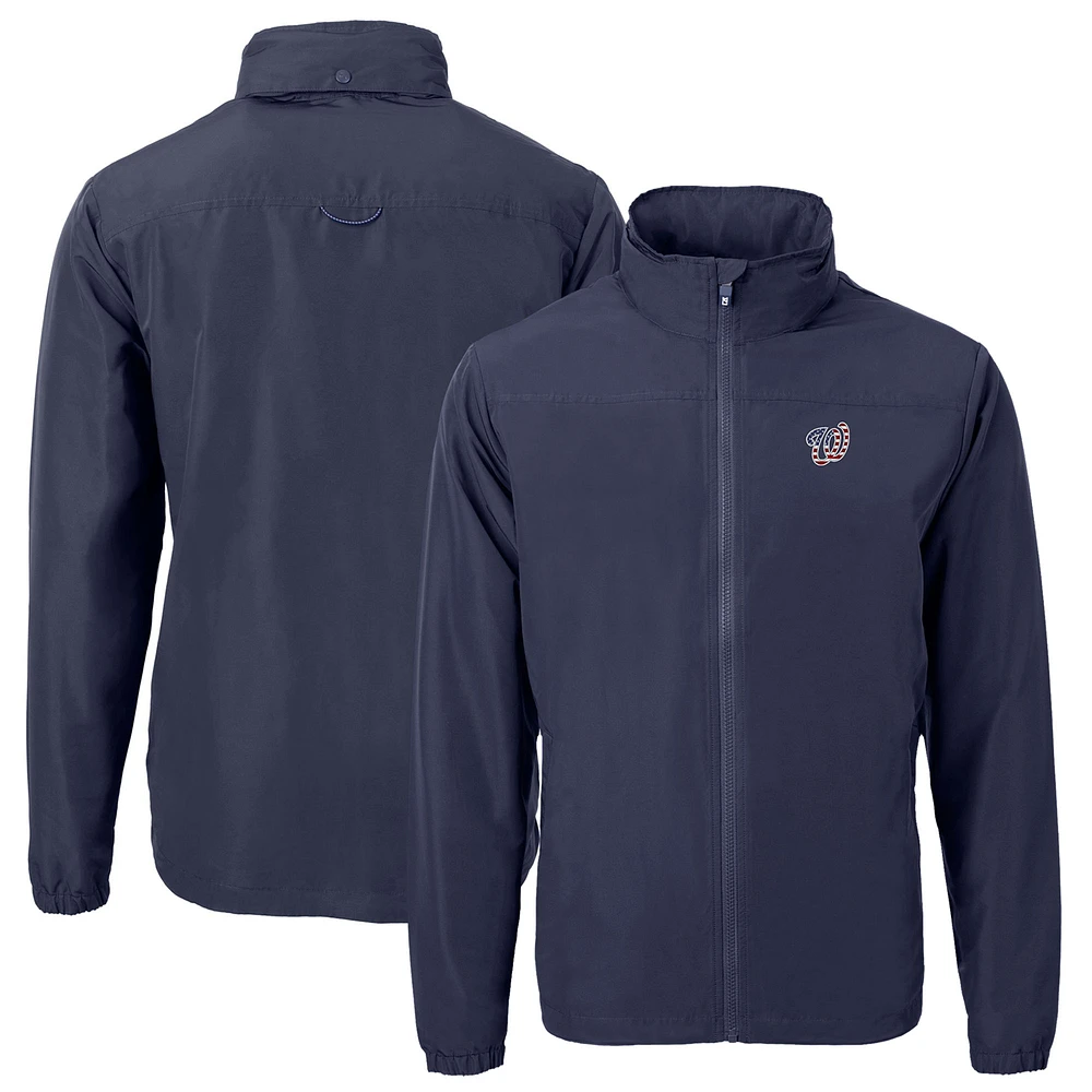 Men's Cutter & Buck Navy Washington Nationals Americana Logo Charter Eco Knit Recycled Full-Zip Jacket