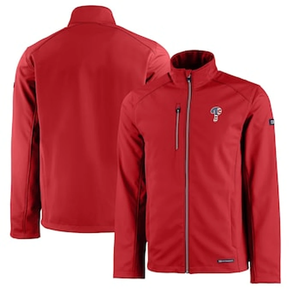 Men's Cutter & Buck Red Philadelphia Phillies Americana Logo Evoke Eco Softshell Recycled Full-Zip Jacket