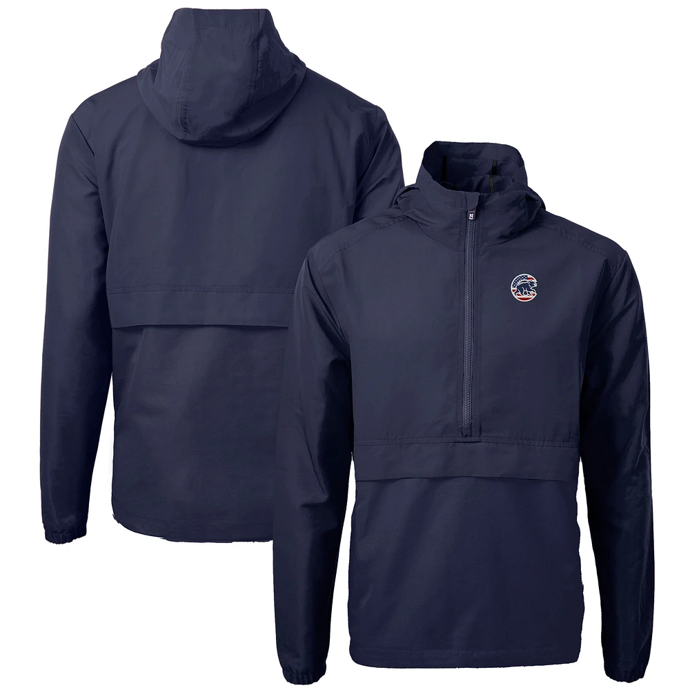 Men's Cutter & Buck Navy Chicago Cubs Americana Logo Charter Eco Knit Recycled Anorak Half-Zip Jacket