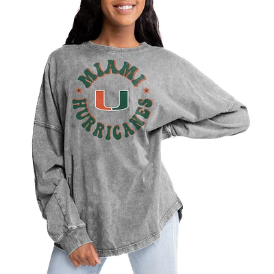 Women's Gameday Couture Gray Miami Hurricanes Playing Around Faded Wash Oversized Long Sleeve T-Shirt