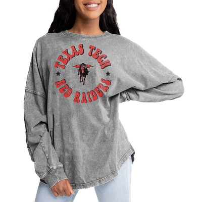 Women's Gameday Couture Gray Texas Tech Red Raiders Playing Around Faded Wash Oversized Long Sleeve T-Shirt