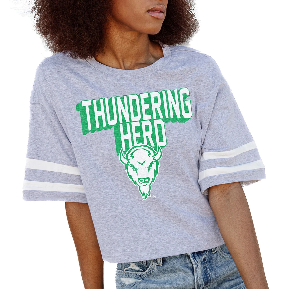 Women's Gameday Couture Gray Marshall Thundering Herd No Shortcuts Drop Shoulder Sleeve Stripe Cropped T-Shirt