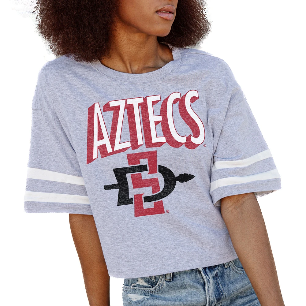 Women's Gameday Couture Gray San Diego State Aztecs No Shortcuts Drop Shoulder Sleeve Stripe Cropped T-Shirt