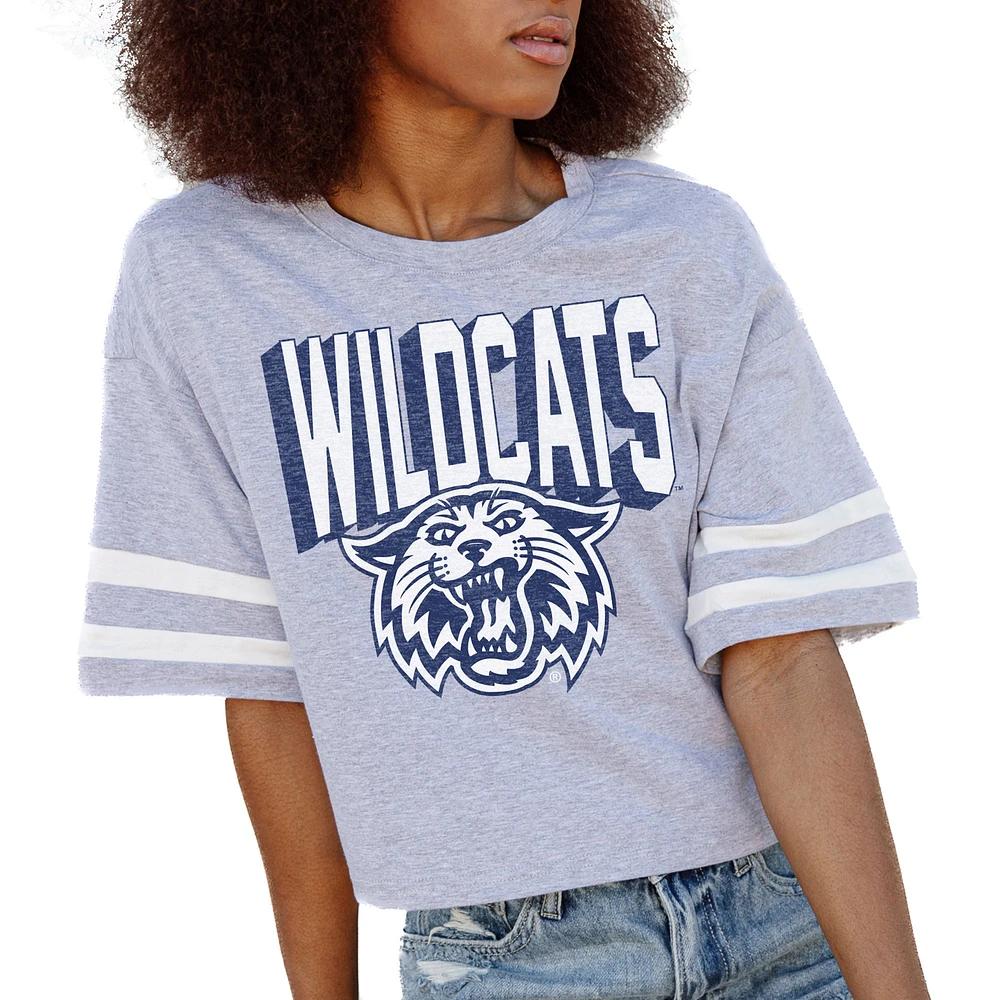Women's Gameday Couture Gray Villanova Wildcats No Shortcuts Drop Shoulder Sleeve Stripe Cropped T-Shirt