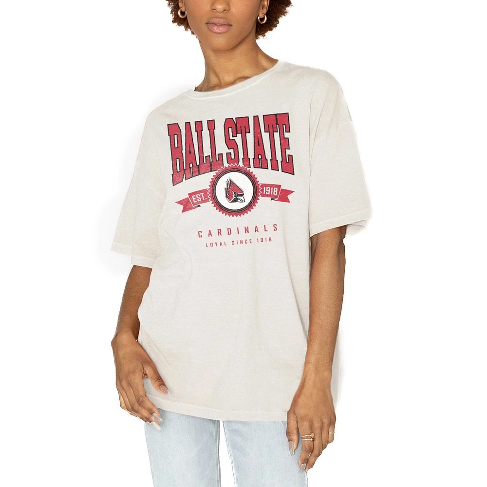 Women's Gameday Couture White Ball State Cardinals Get Goin' Oversized T-Shirt