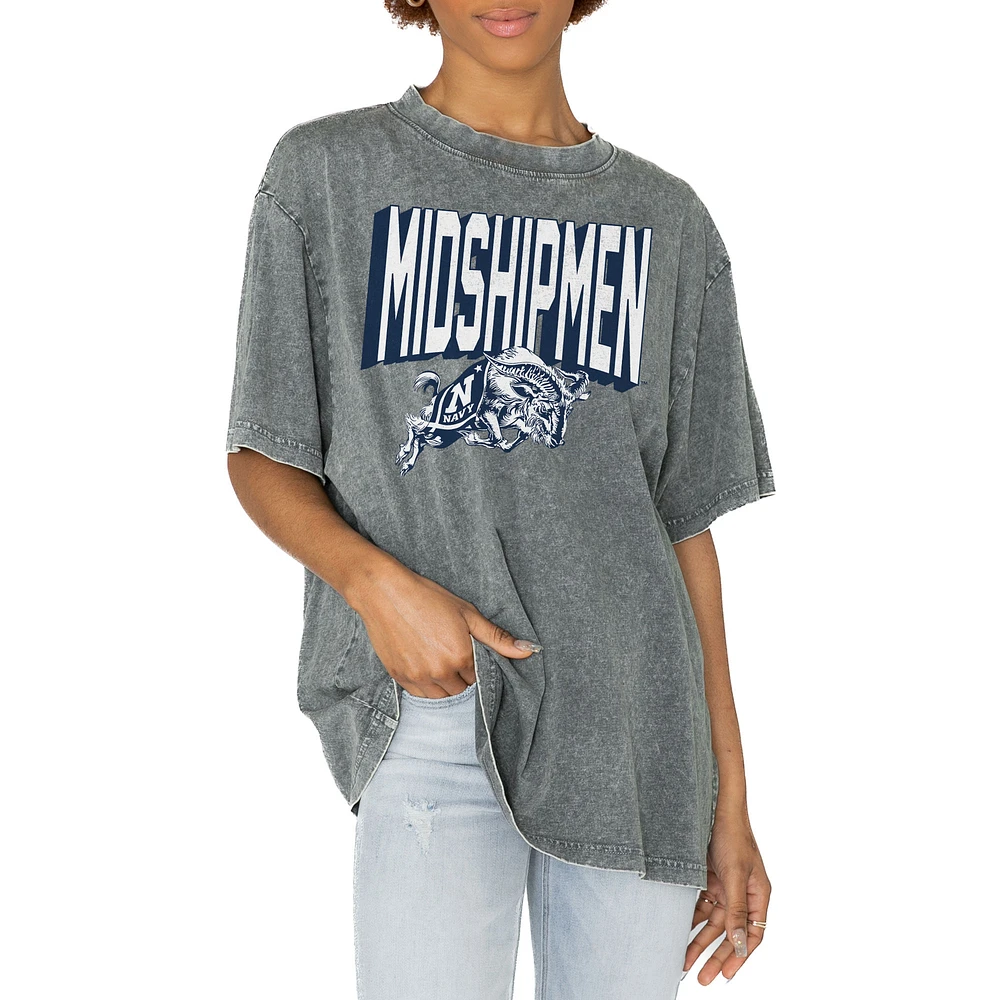 Women's Gameday Couture Gray Navy Midshipmen Solid Defense Oversized T-Shirt