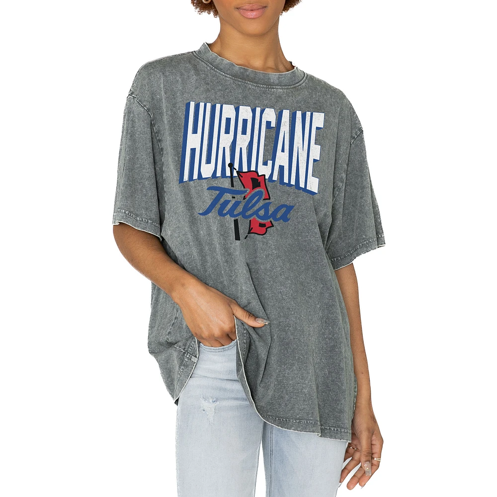 Women's Gameday Couture Gray Tulsa Golden Hurricane Solid Defense Oversized T-Shirt