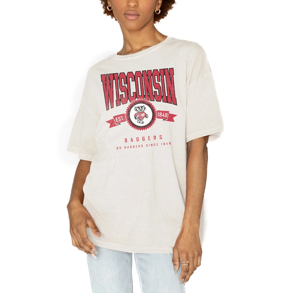 Women's Gameday Couture White Wisconsin Badgers Get Goin' Oversized T-Shirt