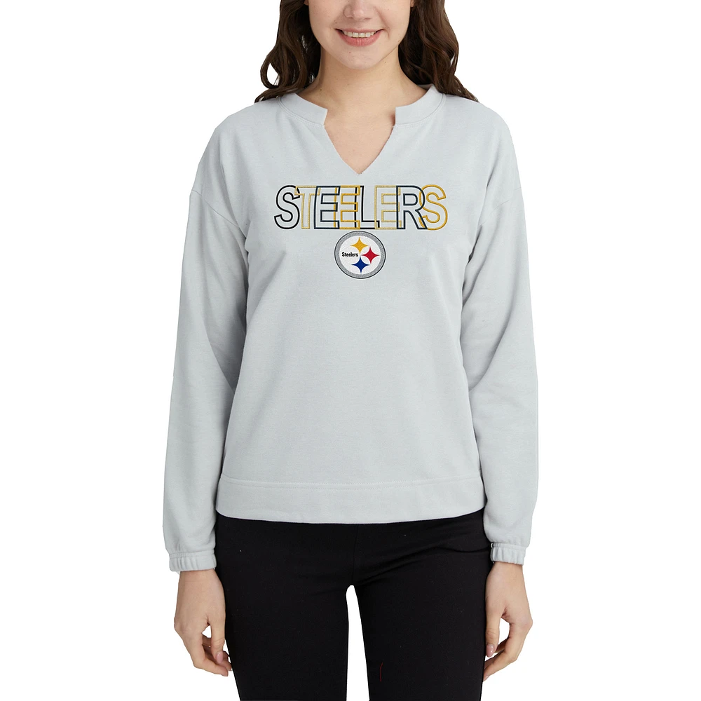 Women's Concepts Sport Gray Pittsburgh Steelers Sunray Notch Neck Long Sleeve Top