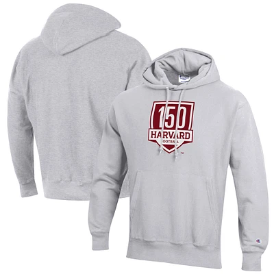 Men's Champion Gray Harvard Crimson 150th Anniversary Reverse Weave Pullover Hoodie