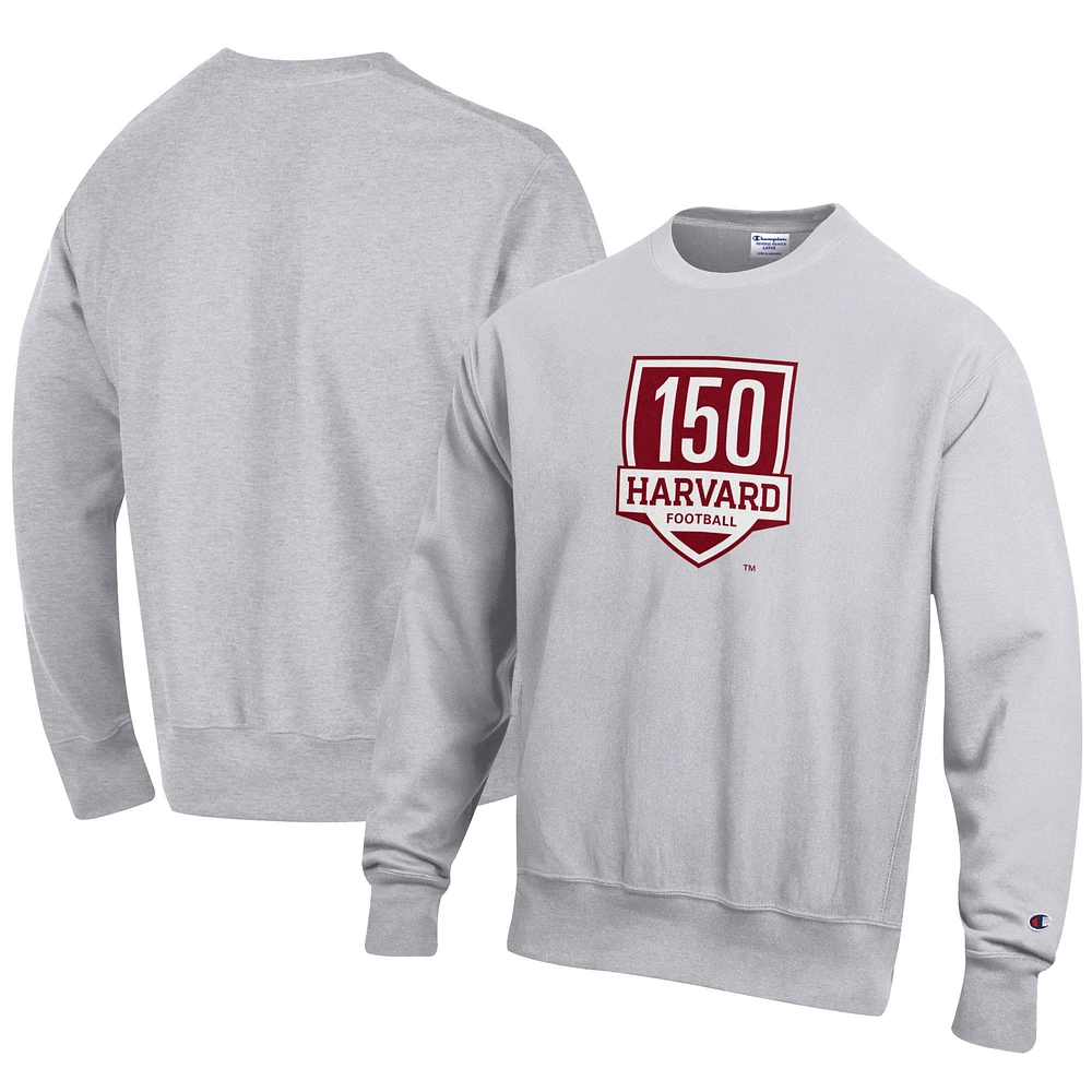 Men's Champion Gray Harvard Crimson 150th Anniversary Reverse Weave Pullover Sweatshirt