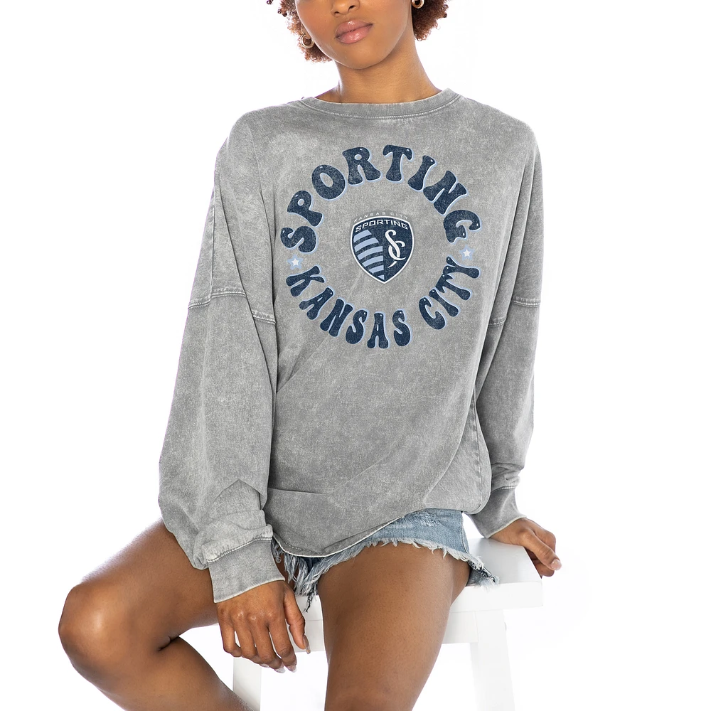 Women's Gameday Couture Gray Sporting Kansas City Faded Design Pullover Sweatshirt