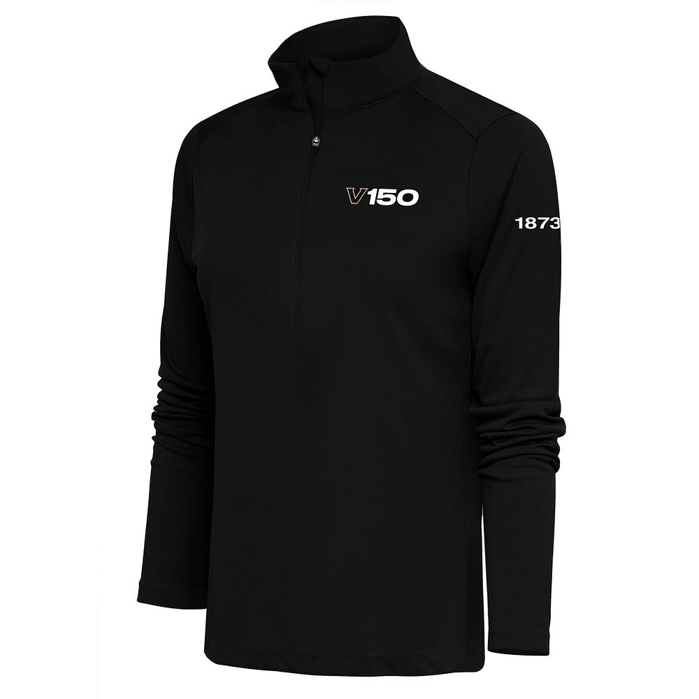 Women's Antigua Black Vanderbilt Commodores 150th Anniversary Tribute Half-Zip Pullover Top