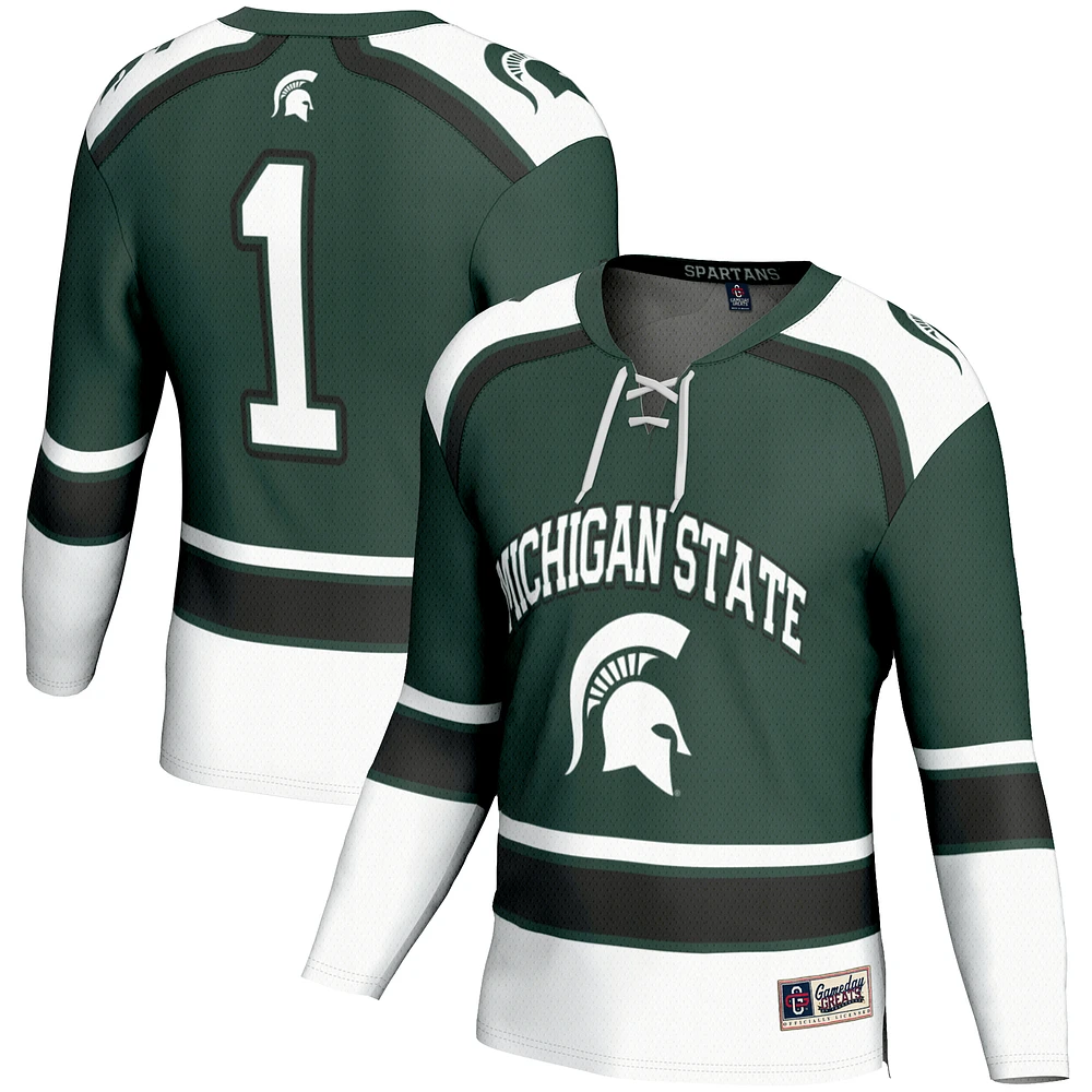 Men's GameDay Greats #1 Green Michigan State Spartans Hockey Jersey