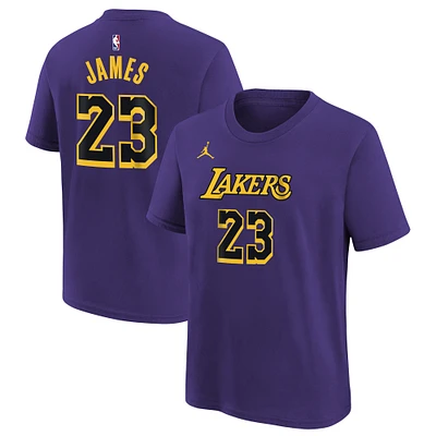 Youth Jordan Brand LeBron James Purple Los Angeles Lakers Name & Number Statement T-Shirt