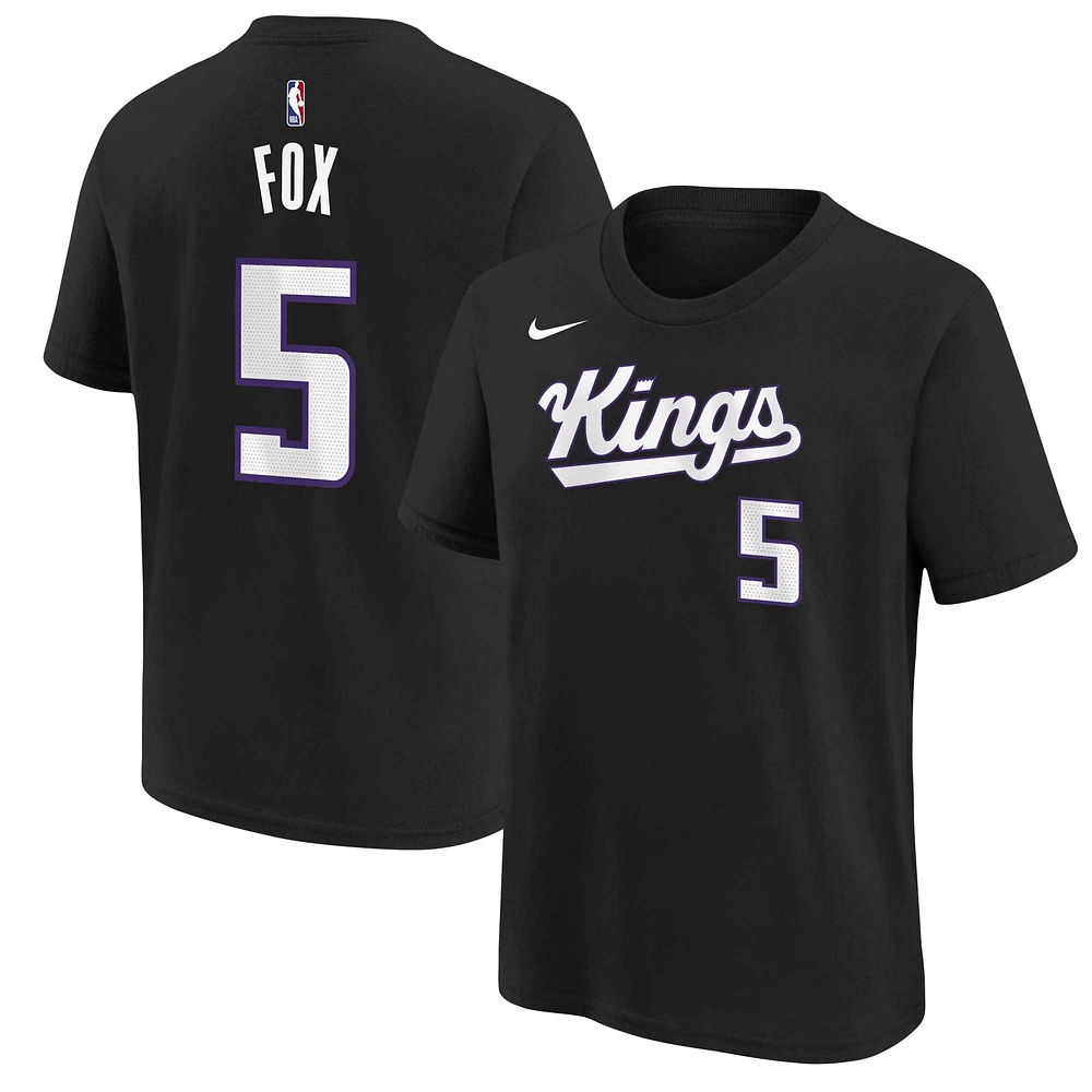 Youth De'Aaron Fox Black Sacramento Kings Icon Name & Number T-Shirt