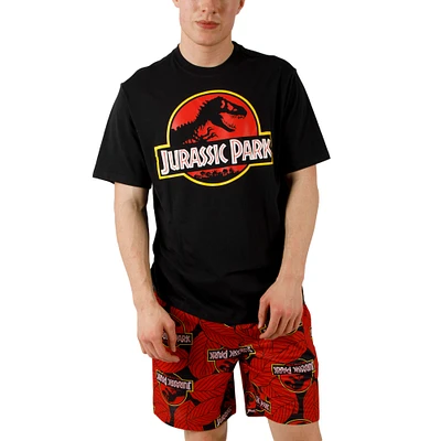 Men's Black/Red Jurassic Park T-Shirt & Shorts Sleep Set