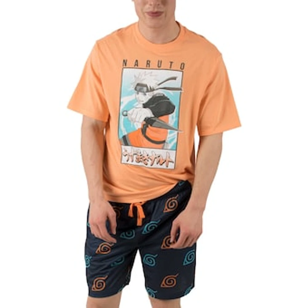 Men's Orange/Navy Naruto Shippuden T-Shirt & Shorts Sleep Set