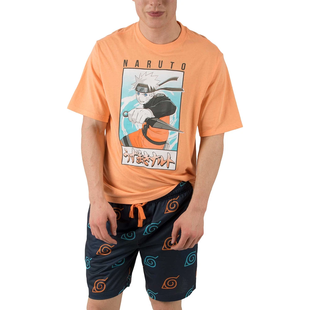 Men's Orange/Navy Naruto Shippuden T-Shirt & Shorts Sleep Set