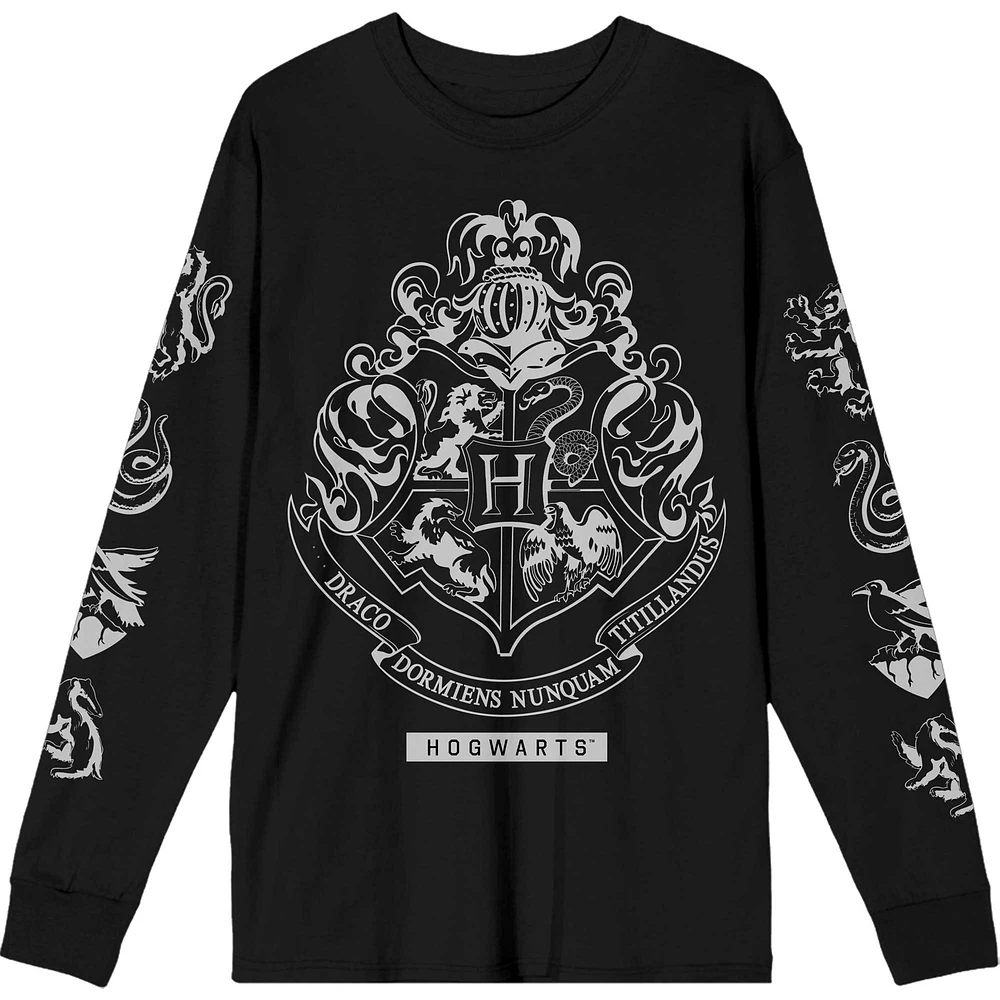 Unisex Black Harry Potter Hogwarts Graphic Long Sleeve T-Shirt