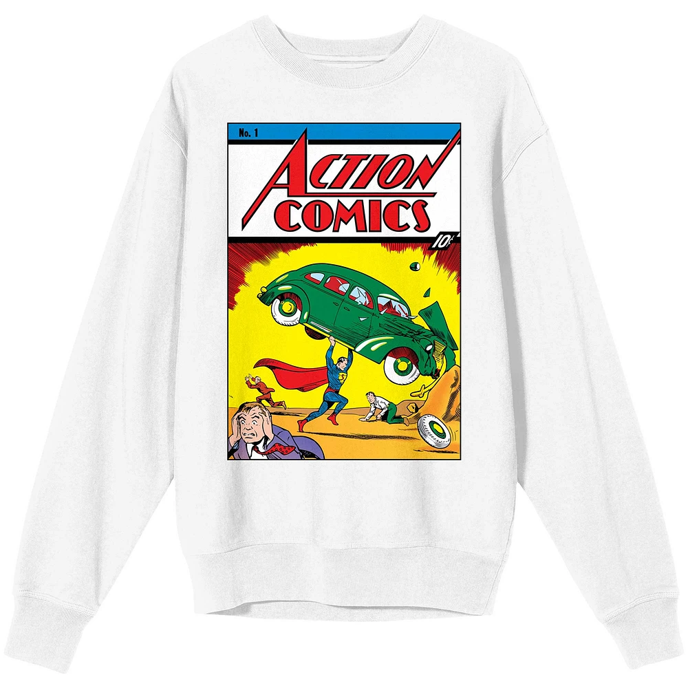 Unisex White Superman Graphic Pullover Sweatshirt