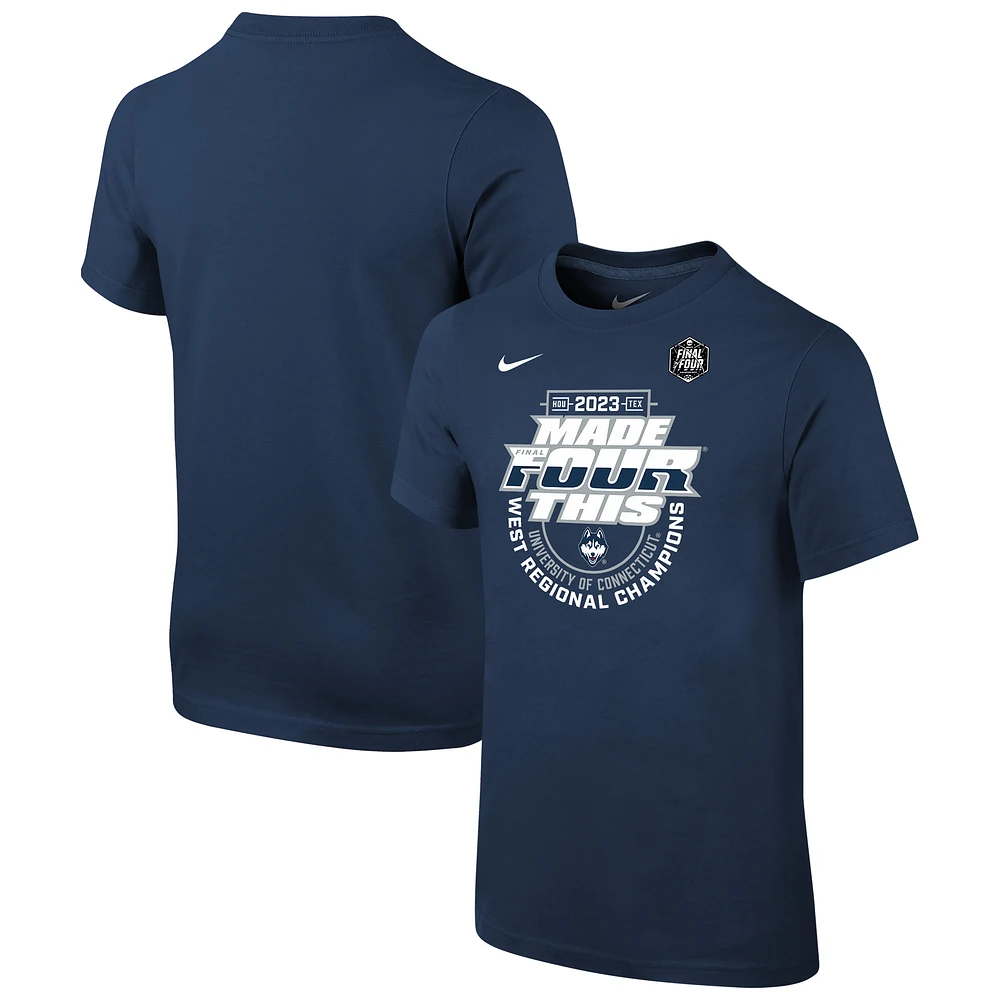 Youth Nike Navy UConn Huskies 2023 NCAA Men's Basketball Tournament March Madness Final Four Regional Champions Locker Room T-Shirt