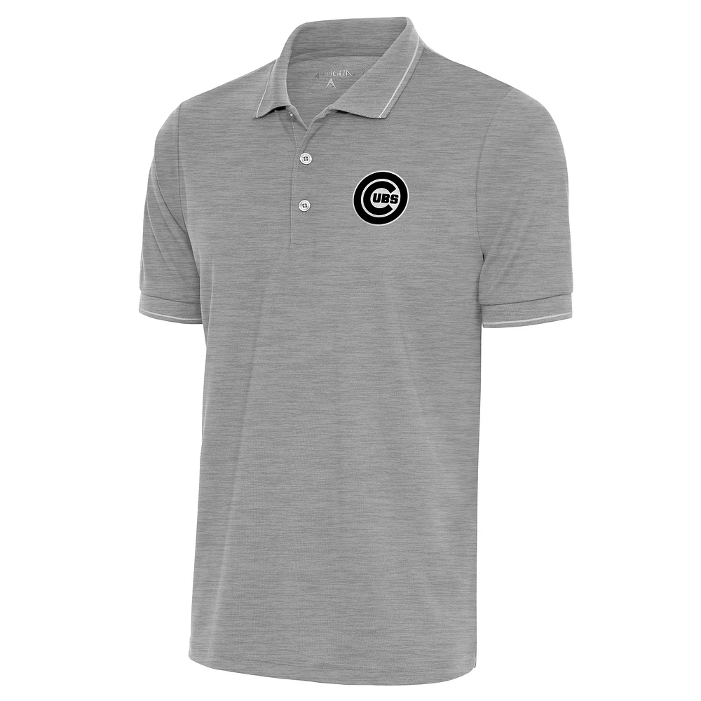 Men's Antigua Heather Gray Chicago Cubs Metallic Affluent Polo