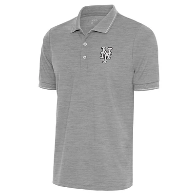 Men's Antigua Heather Gray New York Mets Metallic Affluent Polo