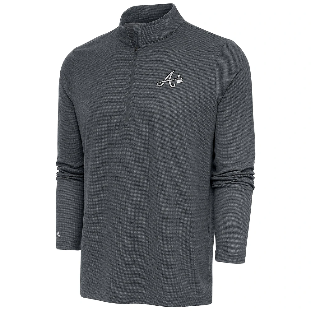 Men's Antigua Heather Charcoal Atlanta Braves Metallic Epic Quarter-Zip Pullover Top