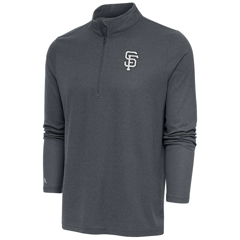 Men's Antigua Heather Charcoal San Francisco Giants Metallic Epic Quarter-Zip Pullover Top