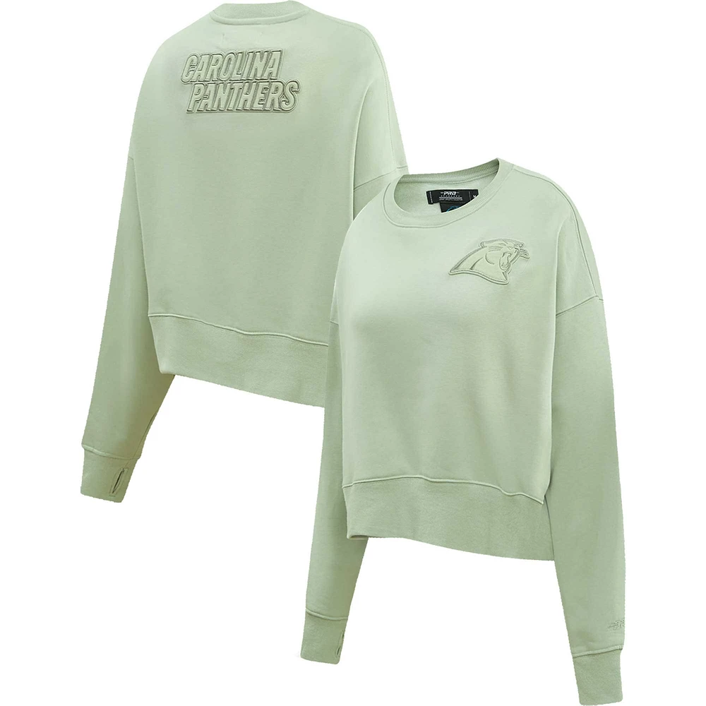 Women's Pro Standard Light Green Carolina Panthers Oversized Cropped Neutral Pullover Sweatshirt
