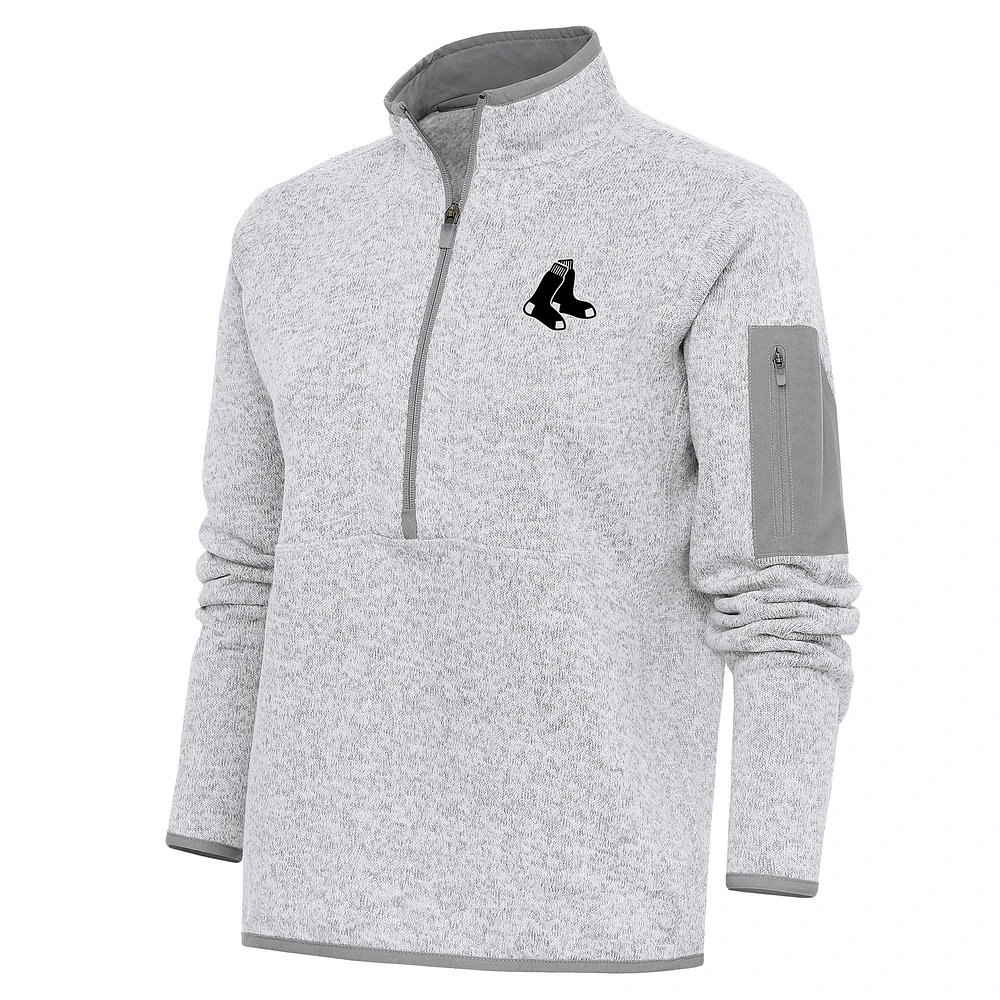 Women's Antigua Heather Gray Boston Red Sox Brushed Metallic Fortune Half-Zip Pullover Jacket