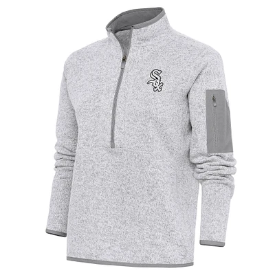 Women's Antigua Heather Gray Chicago White Sox Brushed Metallic Fortune Half-Zip Pullover Jacket
