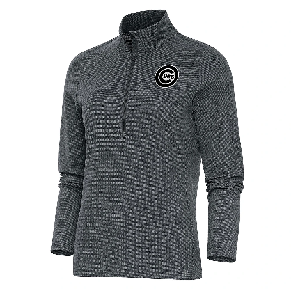 Women's Antigua Heather Charcoal Chicago Cubs Brushed Metallic Epic Half-Zip Pullover Top
