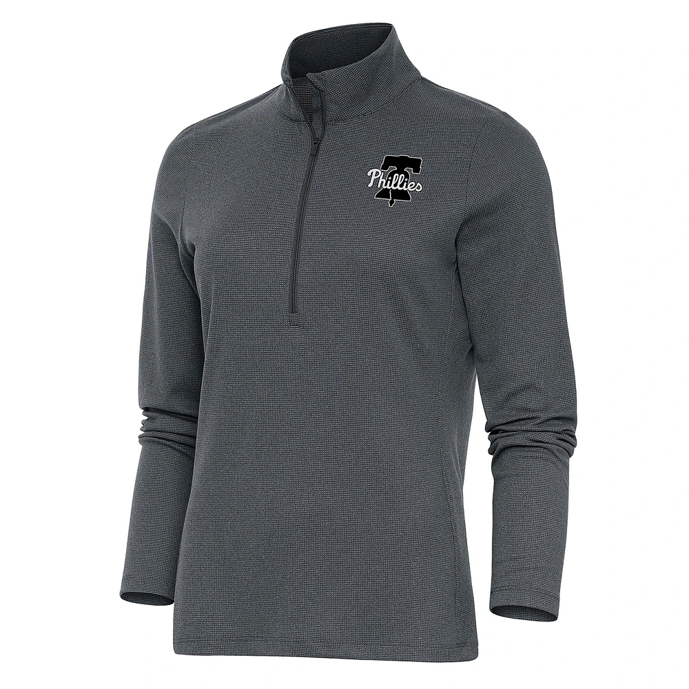 Women's Antigua Heather Charcoal Philadelphia Phillies Brushed Metallic Epic Half-Zip Pullover Top