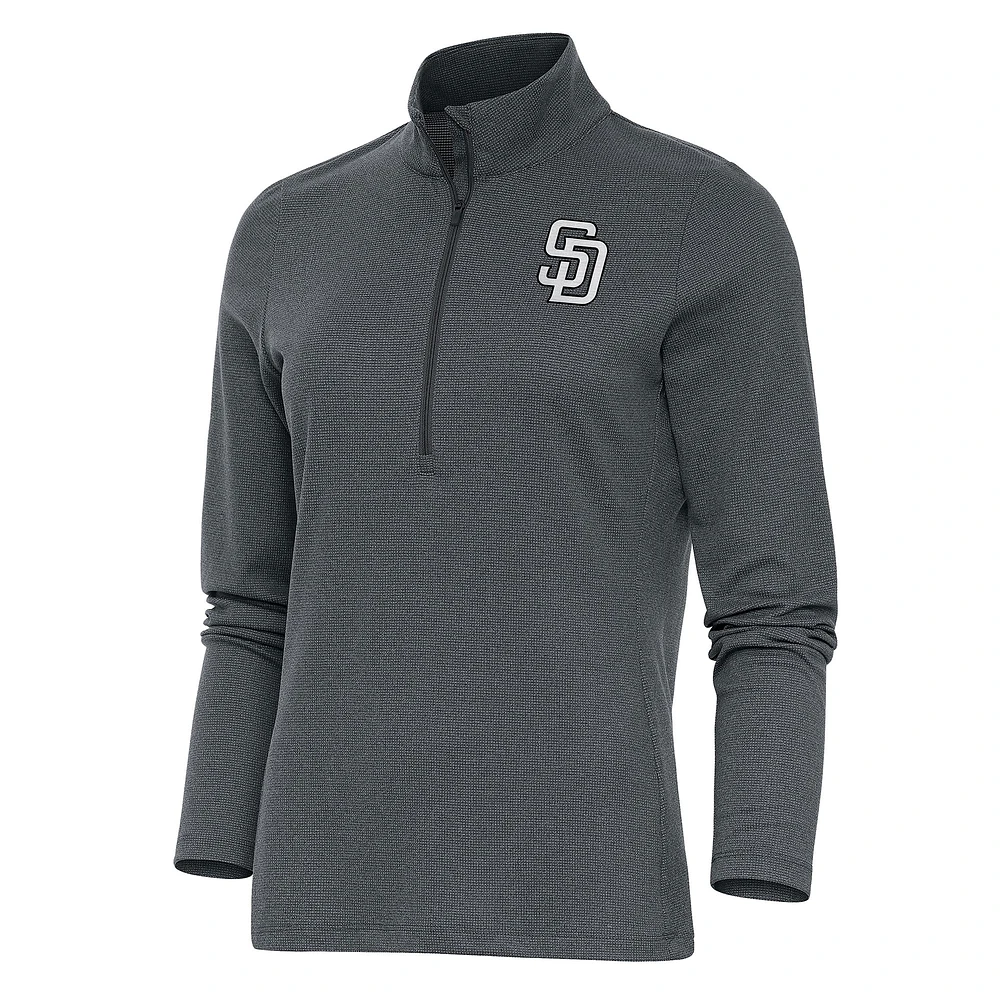 Women's Antigua Heather Charcoal San Diego Padres Brushed Metallic Epic Half-Zip Pullover Top