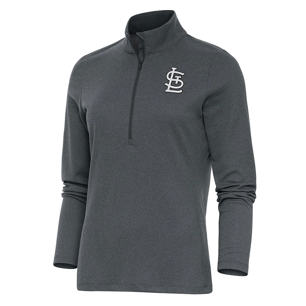 Women's Antigua Heather Charcoal St. Louis Cardinals Brushed Metallic Epic Half-Zip Pullover Top