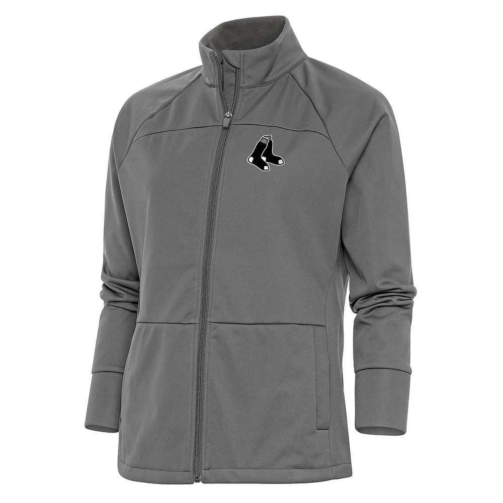Women's Antigua Steel Boston Red Sox Brushed Metallic Links Full-Zip Golf Jacket
