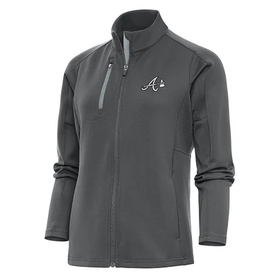 Women's Antigua Charcoal Atlanta Braves Brushed Metallic Generation Full-Zip Jacket